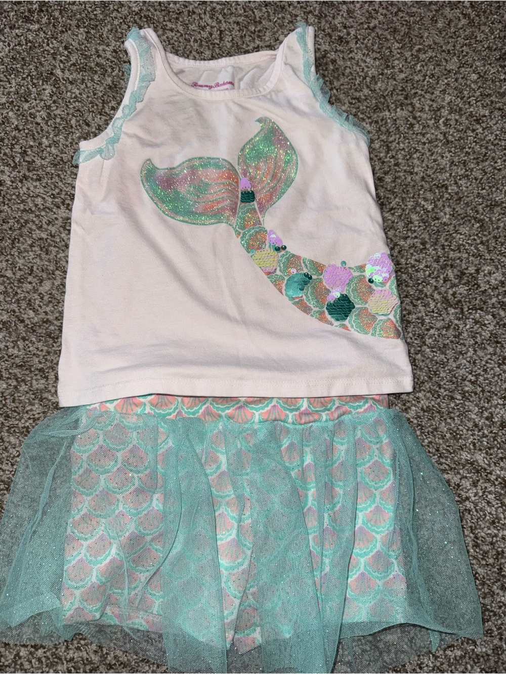 Tommy Bahama White Tank Top & Aqua Mermaid Tulle Skirt Set